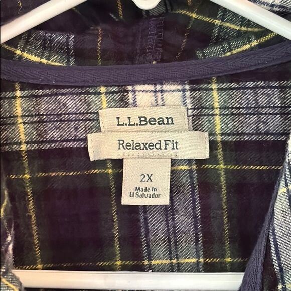 LL Bean Men’s Blue and White Plaid Hooded Zip Up Light Jacket Size 2X - Picture 5 of 6